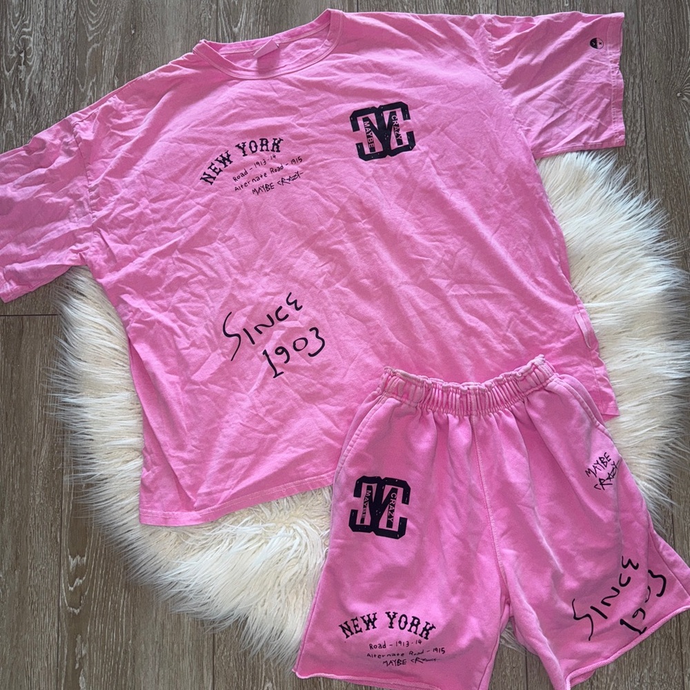 Pink Graphic Tee and Shorts Set
